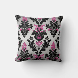 Damask stijl Kussen Roze, Zwart en Zilver