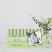 Damask & Stripes Lime Green Geboorteaankondiging Aankondiging (Staand voorkant)