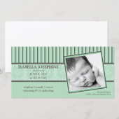 Damask & Stripes Mint Groene Geboorteaankondiging Aankondiging (Voorkant / Achterkant)