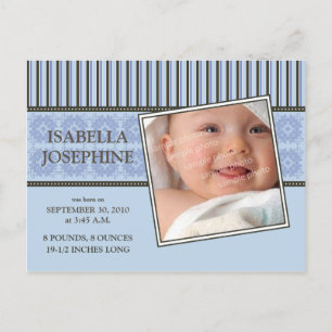 Damask & Stripes Periwinkle Geboorteaankondiging Aankondigingskaart