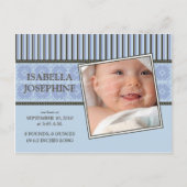 Damask & Stripes Periwinkle Geboorteaankondiging Aankondigingskaart (Voorkant)