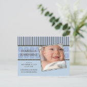 Damask & Stripes Periwinkle Geboorteaankondiging Aankondigingskaart (Staand voorkant)