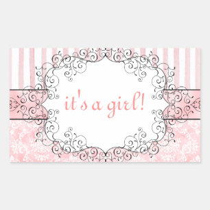 Damask & Stripes Roze Party Favor Stickers
