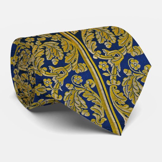 Damask Style Gold en Navy  Stropdas (Opgerold)