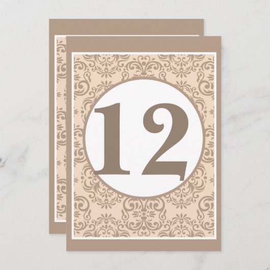 Damask Style Table Number Kaart (Voorkant / Achterkant)
