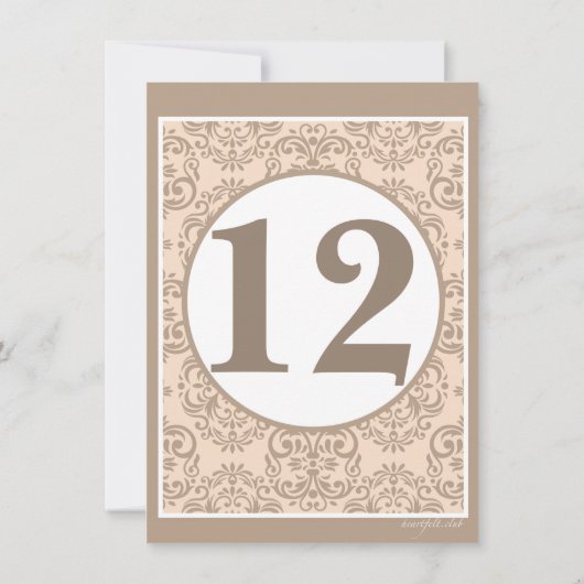 Damask Style Table Number Kaart (Achterkant)
