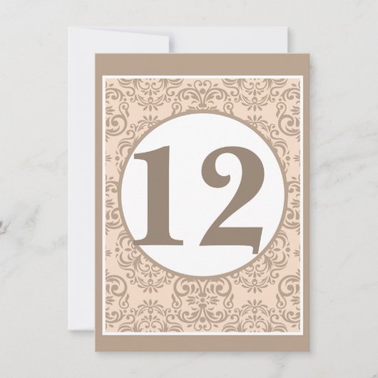 Damask Style Table Number Kaart (Voorkant)