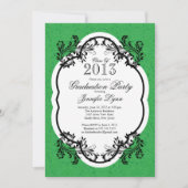  Damask Stylish Green Graduparty Kaart (Voorkant)