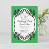  Damask Stylish Green Graduparty Kaart (Staand voorkant)