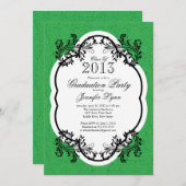  Damask Stylish Green Graduparty Kaart (Voorkant / Achterkant)