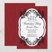Damask Stylish Red Graduparty Kaart (Voorkant / Achterkant)