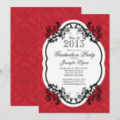 Damask Stylish Red Graduparty Kaart (Voorkant / Achterkant)
