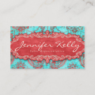  Damask Suede Turquoise Blue Red Visitekaartje