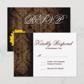  Damask Sunflower Rustic Wedding RSVP-kaarten RSVP Kaartje (Voorkant / Achterkant)