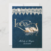 Damask Swan Elegance Blue - Uitnodiging voor een b (Voorkant)