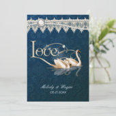 Damask Swan Elegance Blue - Uitnodiging voor een b (Staand voorkant)