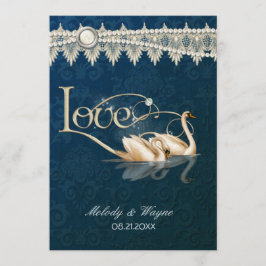 Damask Swan Elegance Blue - Uitnodiging voor een b