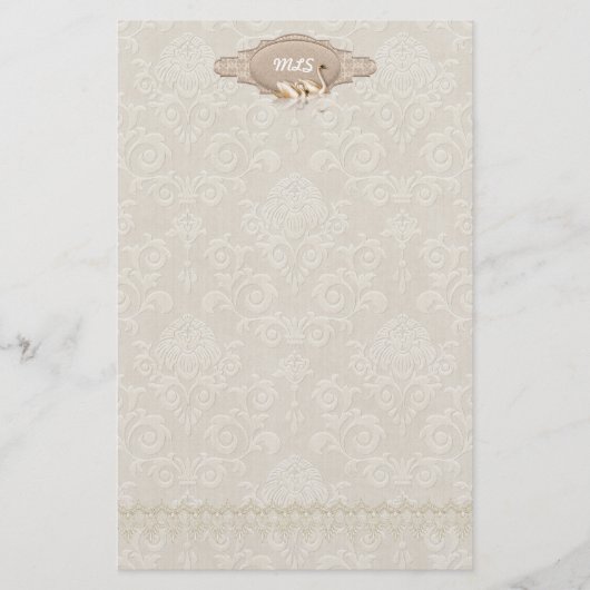 Damask Swan Elegance Briefpapier (Voorkant)