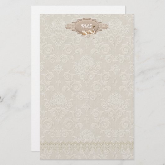 Damask Swan Elegance Briefpapier (Voorkant / Achterkant)