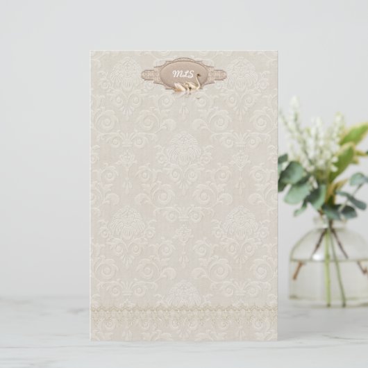 Damask Swan Elegance Briefpapier (Staand voorkant)