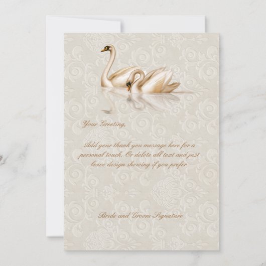 Damask Swan Elegance - Dank je Bedankkaart (Achterkant)