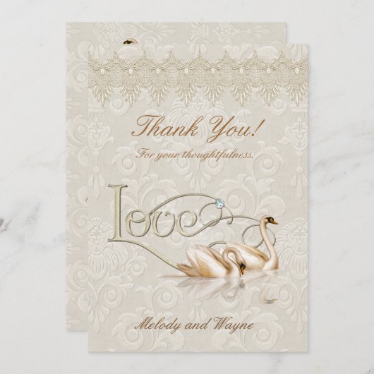 Damask Swan Elegance - Dank je Bedankkaart (Voorkant / Achterkant)