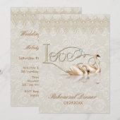 Damask Swan Elegance Ivoor - repetitie diner Kaart (Voorkant / Achterkant)