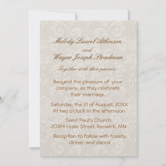 Damask Swan Elegance Ivoor - Uitnodiging voor brui (Achterkant)