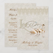 Damask Swan Elegance Ivoor - Uitnodiging voor brui (Voorkant / Achterkant)