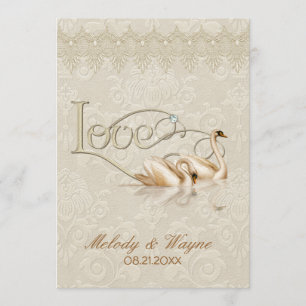 Damask Swan Elegance Ivoor - Uitnodiging voor brui