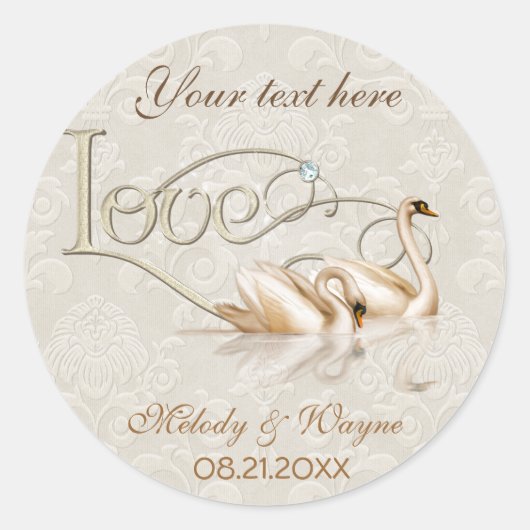Damask Swan Elegance Ronde Sticker (Voorkant)