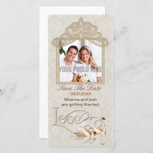 Damask Swan Elegance - Save the Date (Voorkant / Achterkant)