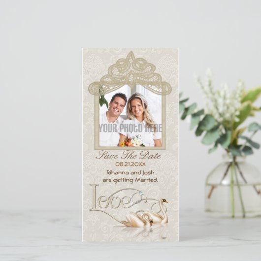 Damask Swan Elegance - Save the Date (Staand voorkant)