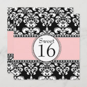 Damask Sweet 16 Birthday Invitations Pink Kaart (Voorkant / Achterkant)