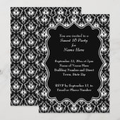 Damask Sweet 16 in Black and White. Kaart (Voorkant / Achterkant)