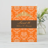 Damask Sweet 16/oranje chocolade tiara/diy kleuren Kaart (Staand voorkant)