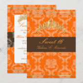 Damask Sweet 16/oranje chocolade tiara/diy kleuren Kaart (Voorkant / Achterkant)