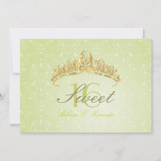 Damask Sweet 16/ tiara/green peridot uitnodigingen (Voorkant)