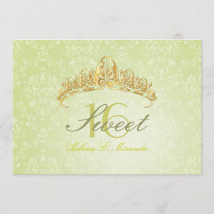 Damask Sweet 16/ tiara/groene peridot uitnodiginge Kaart