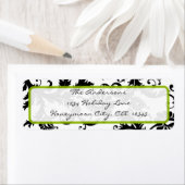 Damask Swirl Apple Green & Black Address Label