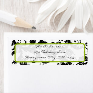 Damask Swirl Apple Green & Black Address Label