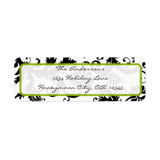 Damask Swirl Apple Green & Black Address Label (Voorkant)