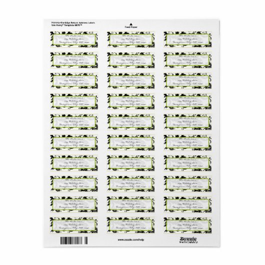 Damask Swirl Apple Green & Black Address Label (Full Sheet)