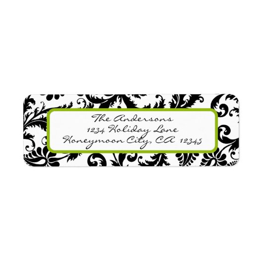 Damask Swirl Apple Green & Black Address Label (Voorkant)
