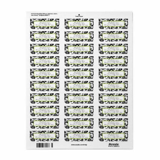 Damask Swirl Apple Green & Black Address Label (Full Sheet)