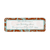 Damask Swirl Aqua Blue & Brown Adreslabel Etiket (Voorkant)
