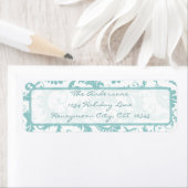 Damask Swirl Aqua Blue Retouradreslabel Etiket (Insitu)