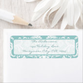 Damask Swirl Aqua Blue Retrun Address Label (Insitu)