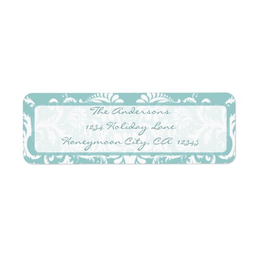 Damask Swirl Aqua Blue Retrun Address Label (Voorkant)