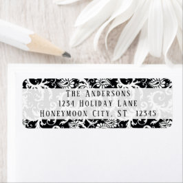 Damask Swirl Black en White Address Label